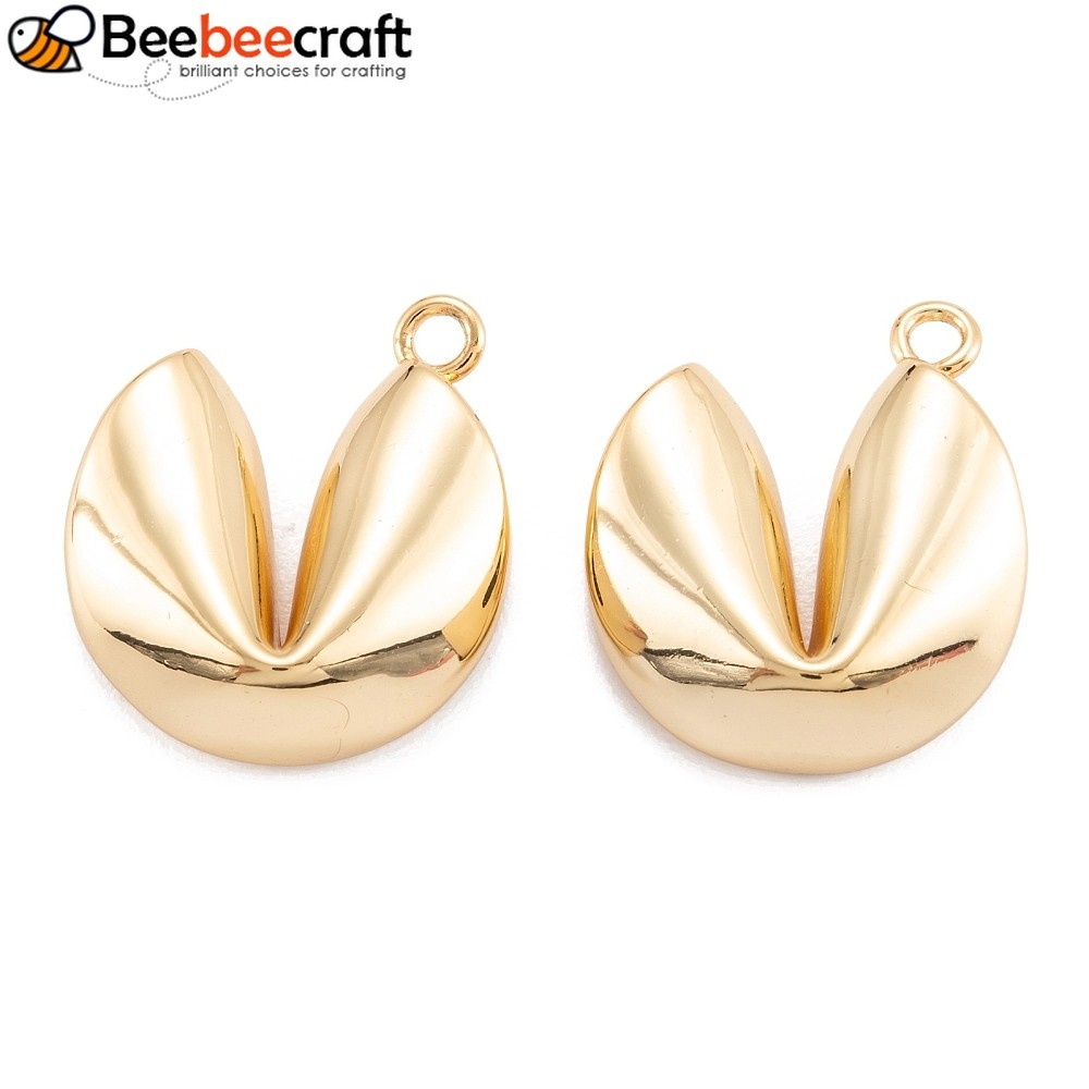 Mặt dây chuyền fortune cookie vàng bằng đồng thau - Kích thước 17x15x5.5mm