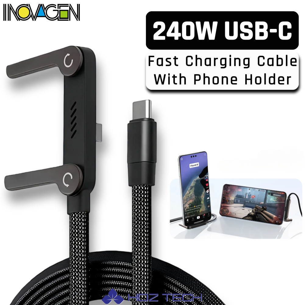 Cáp sạc nhanh INOVAGEN 240W có giá đỡ điện thoại, bện, phẳng và bền, xem rảnh tay.
