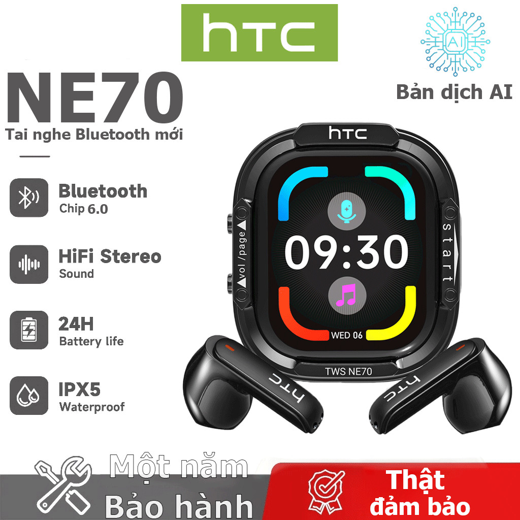 Bảo hành 1 năm HTC NE70 AI Tai nghe dịch thuật Mạ điện Tai nghe kim loại Vỏ dịch thời gian thực Tai nghe BluetoothTWS Bluetooth 6.0 Chất lượng âm thanh HiFi Tai nghe không dây chống nước IPX5 | BigBuy360 - bigbuy360.vn