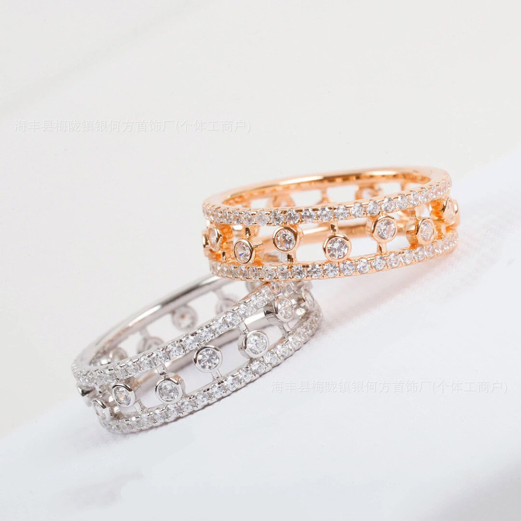 V Gold Full Diamond Hollow Dewdrop Ring for Women Wang Sulong White Deer Same Style Stackable Rings