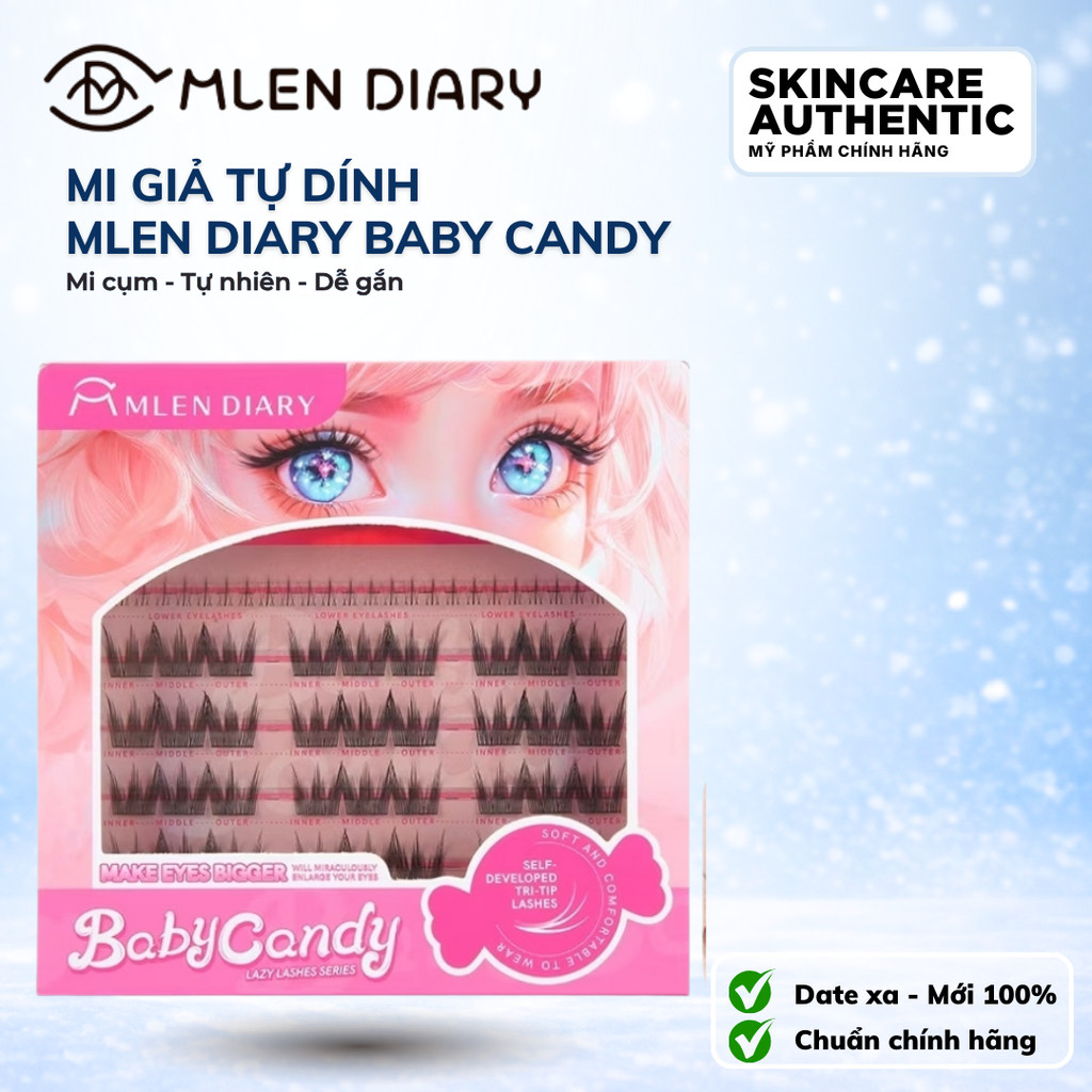 MLEN DIARY Lông Mi Giả Tự Nhiên Baby Candy Mi Giả Tự Dính Cụm Mềm Mại