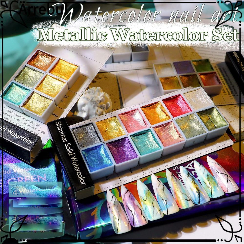 ARREBUL Nail Pearlescent Pigment Nail Beaury Vẽ tay Màu nước nóng