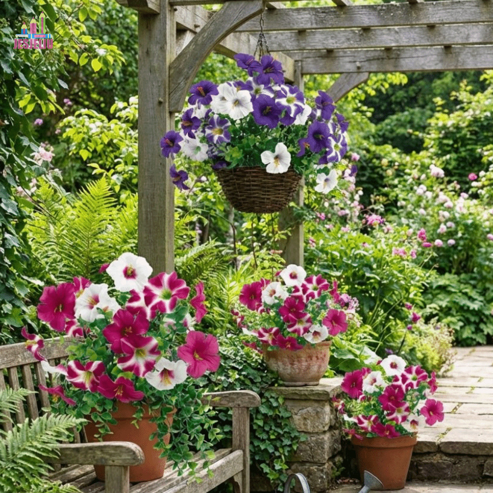 JESJELIU Nhân Tạo Morning Glory, Nhựa Chống Tia UV Silk Morning Glory Flowers, Trang Trí Cây Cảnh Th