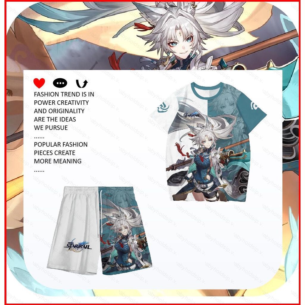 Quần short cosplay Honkai Star Rail Feixiao và áo thun tay ngắn 3D, phù hợp mùa hè