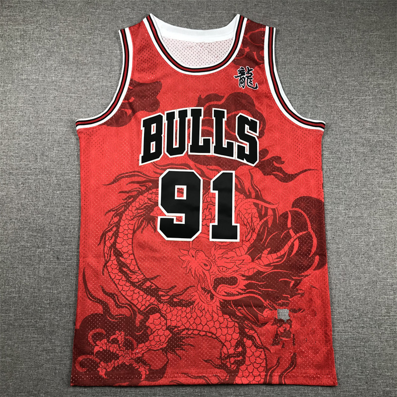 Jersey NBA Bulls 1991 - Lưới In Nhuộm, Thêu Rồng