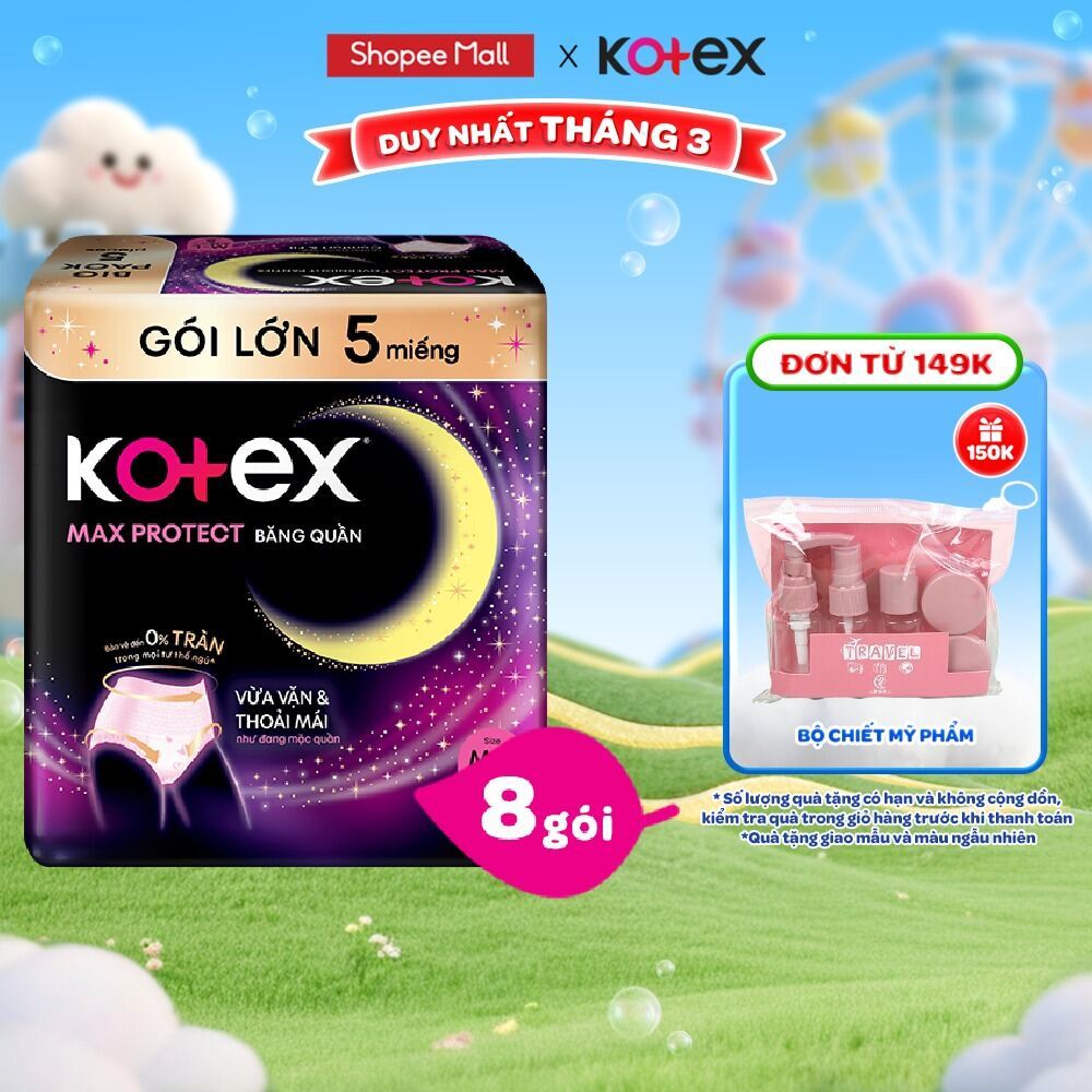 Thùng 8 gói BVS Kotex Ban Đêm Dạng Quần cỡ M/L 5 miếng