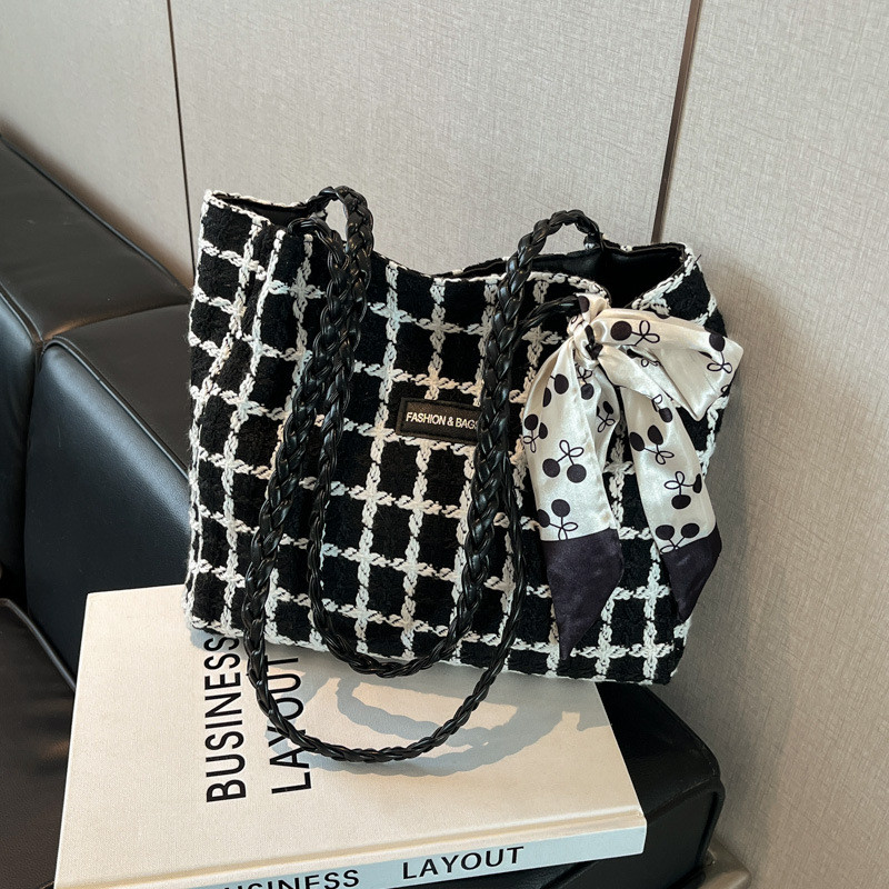 Phiên Bản Hàn Quốc Túi Tote Dung Tích Lớn Nữ Phong Cách Mới Houndstooth Túi Đeo Vai Phù Hợp Với Công Việc Đi Lại Túi Mua Sắm Đơn Giản