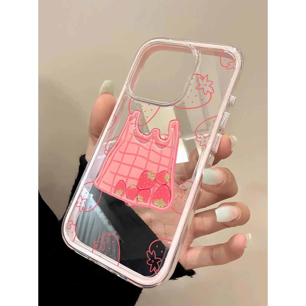 Strawberry Net Bag Doodle cho 16 trường hợp iPhone 17Air 3 trong 1 bezel 14 13 11Pro