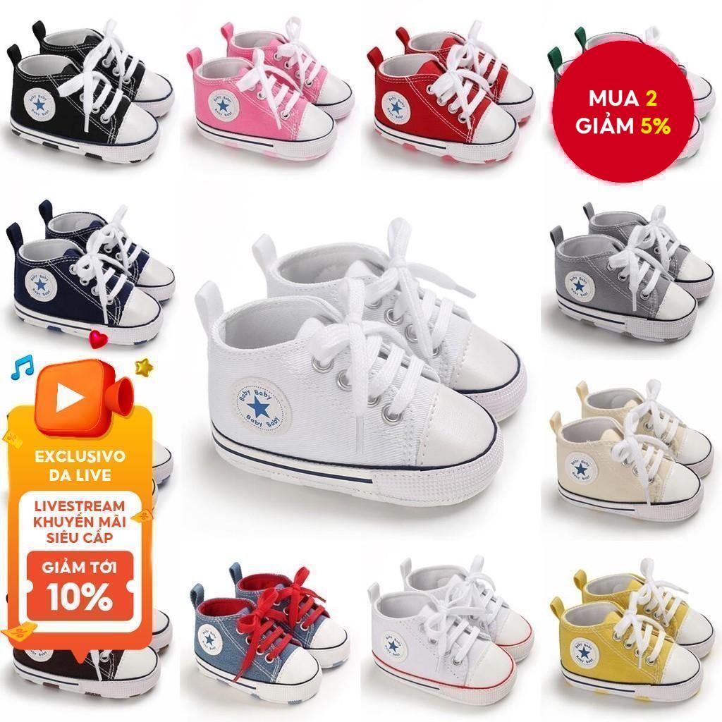 Giày thể thao tập đi đầu tiên cho bé 0-12 tháng vải đế mềm nhiều màu Unisex