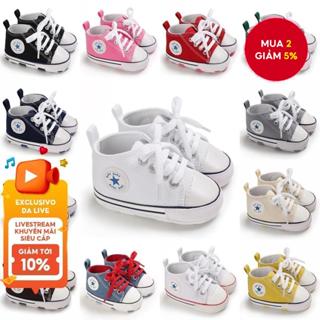 Giày thể thao tập đi đầu tiên cho bé 0-12 tháng vải đế mềm nhiều màu Unisex