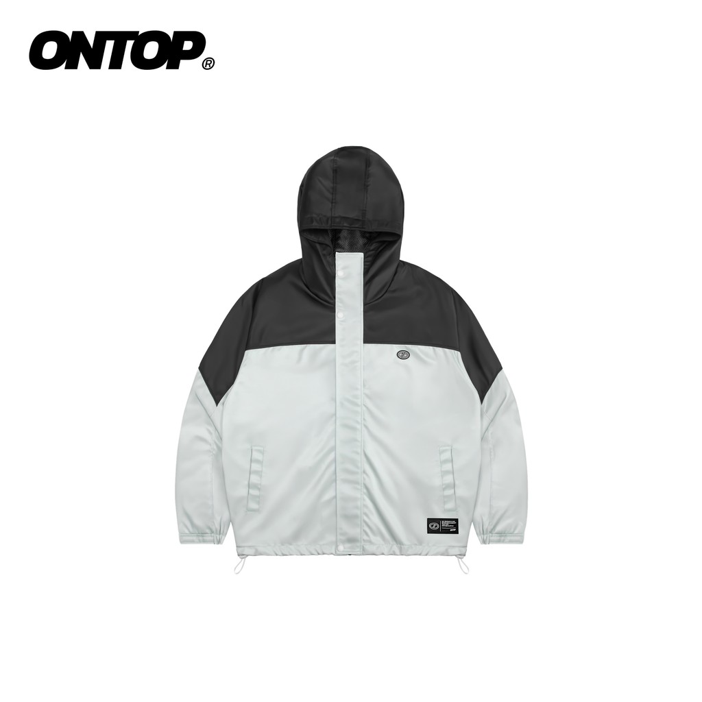Áo khoác màu xám phối đen vải dù ONTOP có mũ chống nắng kèm túi trong tiện lợi Mountain Parka Jacket