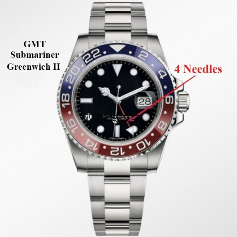 GMT / Submariner Classic Men Watch Greenwich II Thép không gỉ 4 kim Đồng hồ đeo tay nam thạch anh th
