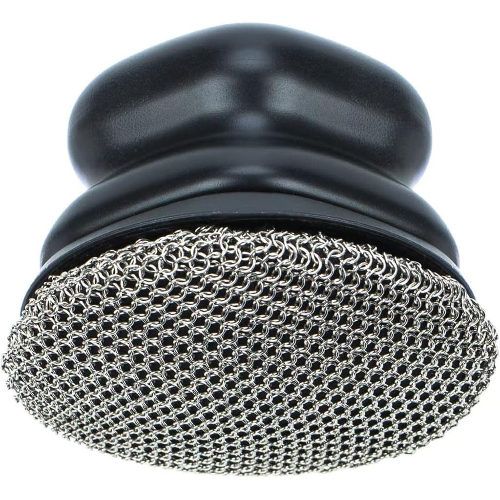 Máy chà sàn gang, Bàn chải chà sàn Chainmail mịn 3mm Hàn tiện dụng + 2 Dụng cụ cạo nướng chảo, Chảo 