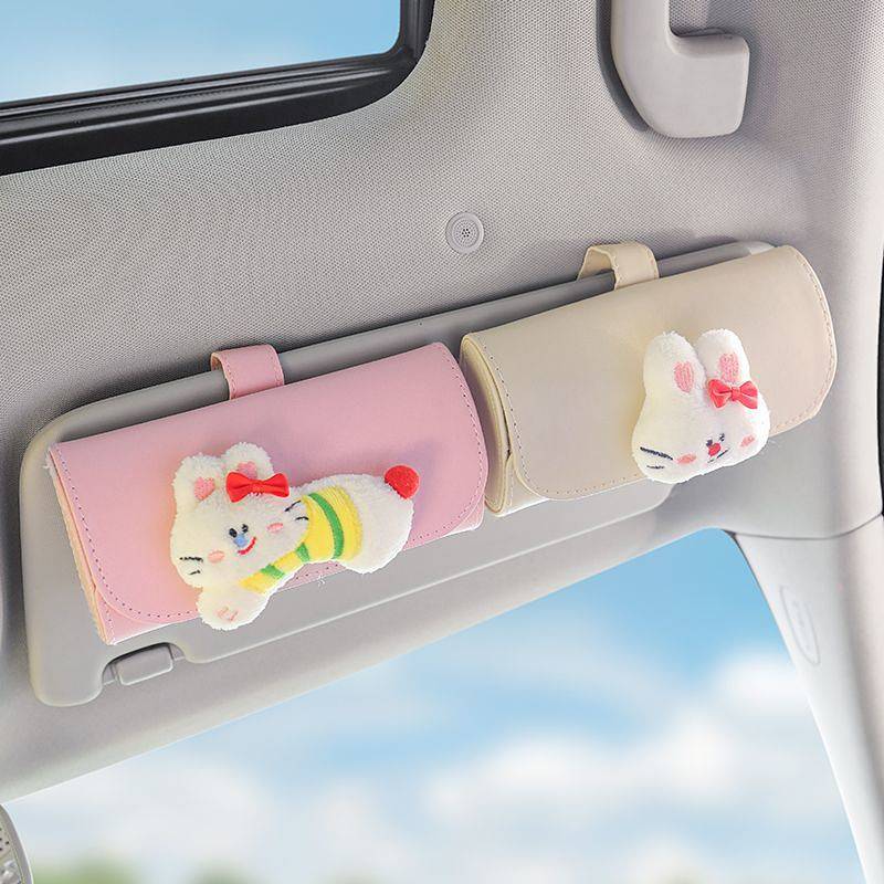 Car Glasses Case Car Sun Visor Storage Car Cartoon Cute Sunglasses Case Car Hanging Glasses Holder W