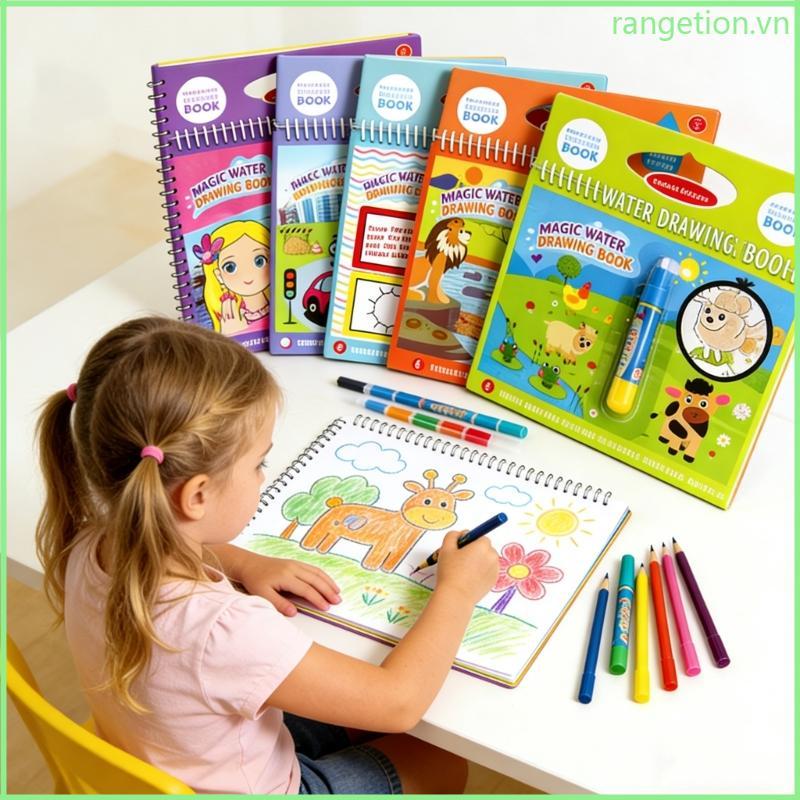 RAN Kids Water Sketching Book with Refillable Water Pen Magic Water Drawing Pad