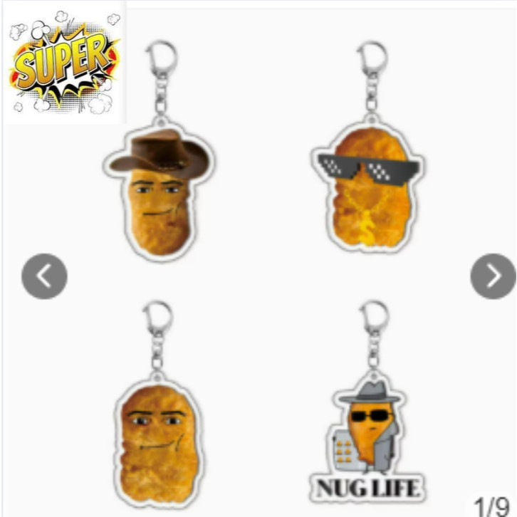 Móc khoá Fries Chicken Pendant Acrylic Keychain Imitation Chicken Nugget Meme Keyring Backpack Cute 