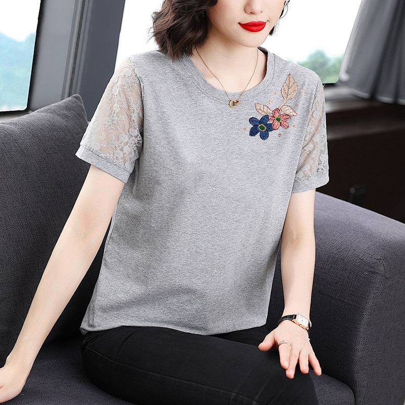 Cotton Short-Sleeved T-shirt Korean Style New Versatile Slimming Hollow Loose Large Size T-shirt Top
