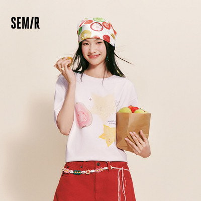 Áo thun ngắn tay Semir nữ mùa hè từ cotton, thiết kế ngọt ngào