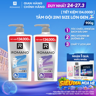[ĐỘC QUYỀN ONLINE] Tắm gội cho nam 2in1 Romano Gen Z hương Sea Breeze/ Forest Cedar 900g/ chai