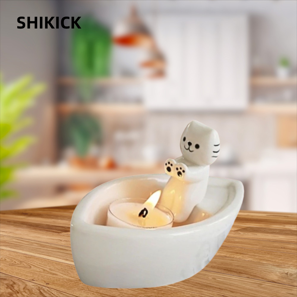 SHIKICK Cat Fire Candle Holder, Cat Cartoon Candle Holder Đồ trang trí, Hình thuyền nhựa dễ thương 6