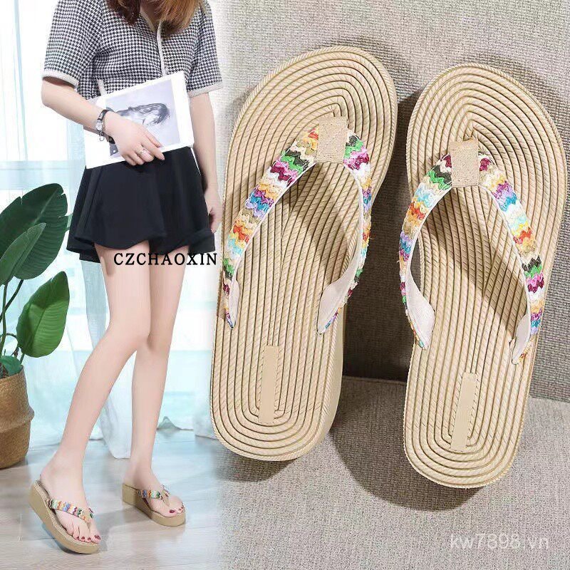 Dép xỏ ngón Hoa Giày Sandal Cao Gót Phương Tây Phiên Bản Đôi Naxia Dày Tsunder Nữ Đi Biển Dép Lưới G