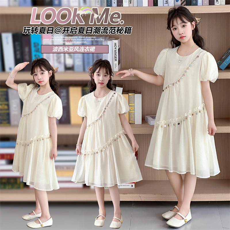 Bé Gái Phong Cách Bohemian Đầm Mùa Hè 2026 Phong Cách Mới Trẻ Em Thời Trang Tay Phồng Đầm Công Chúa