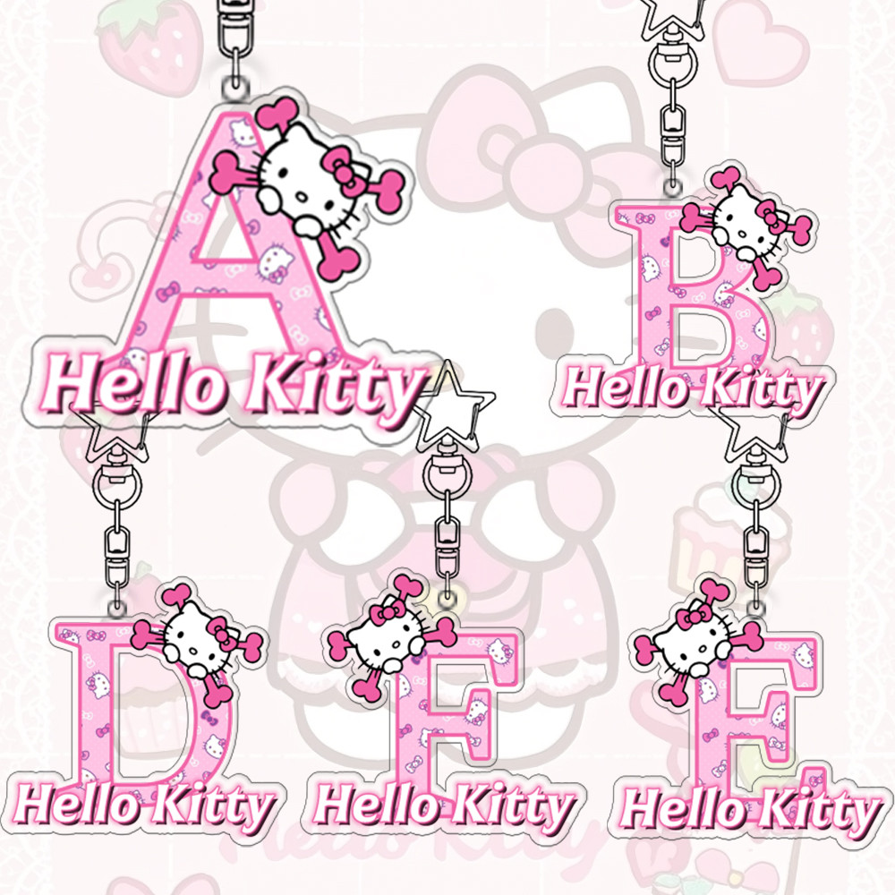 Cartoon Hello Kitty Letters Name Bag Keychain Decoration Acrylic Keyring Girl Student Kawaii Accesso