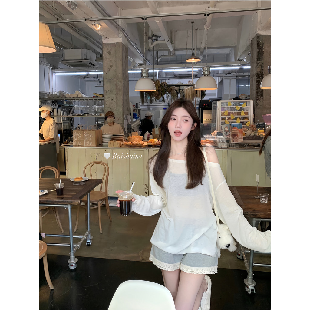 Áo chống nắngTrễ Vai Tay OvesizeDài Kaki Phong Cách Mới Dài Tay Nữ Mùa Hè Mỏng Thiết Kế Top | BigBuy360 - bigbuy360.vn