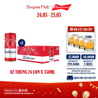 Nồng Độ Cồn 5.0% - Combo 2 Thùng 24 Lon Bia Budweiser Sleek Can Chính Hãng (330ml/ lon)