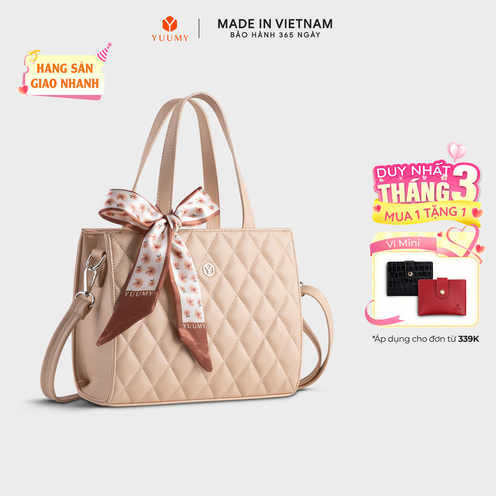 Túi Yuumy (Thời trang nữ phối khăn thắt nơ size 25 - Túi xách da Seasand YTX45) Bagsmart
