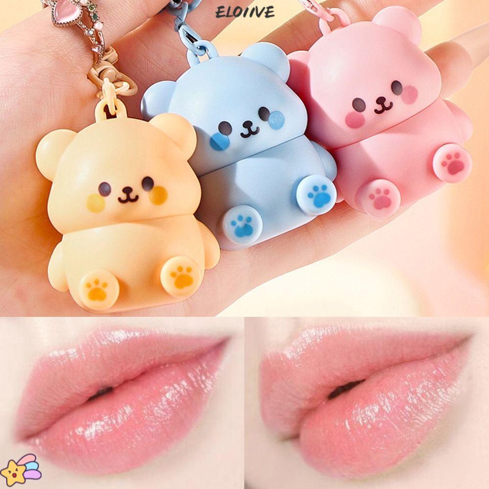 ELO11VE Little Bear Lip Balm, Son bóng dưỡng ẩm chống khô, 4ml cầm tay có móc khóa Son môi chống nứt