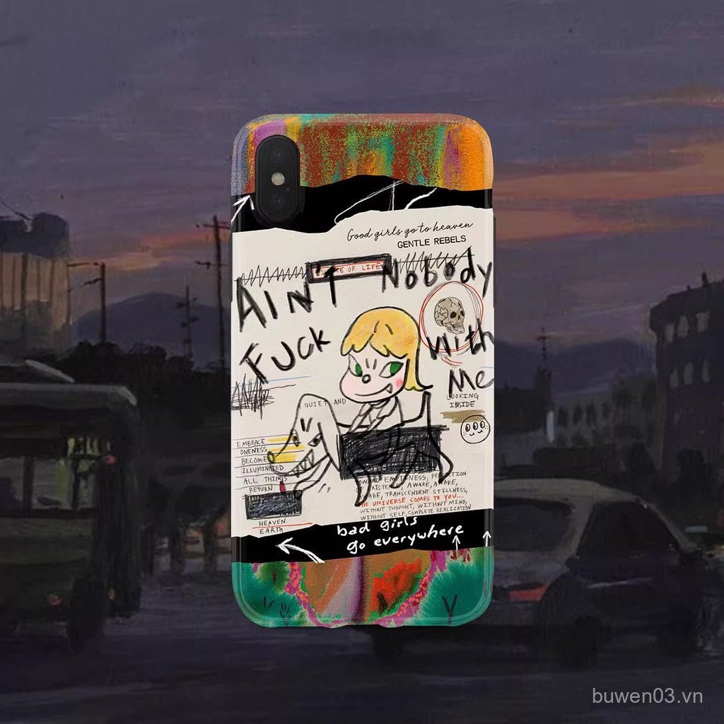 Thích hợp cho Apple Huawei Little 15plus Spoof mate Yoshitomo Nara Shell Graffiti Dạo Phố Đầu Lâu ip