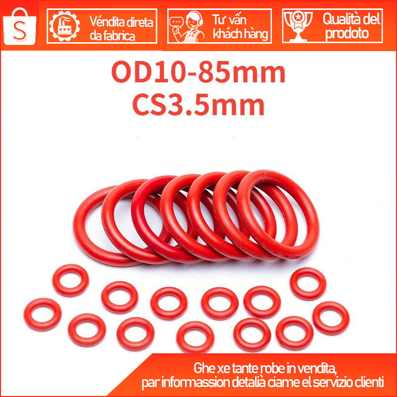 [Xjk] Vòng đệm cao su Vòng đệm chịu nhiệt độ cao Vòng chữ O VCM màu đỏ Vòng chữ O silicon OD10-85mm 