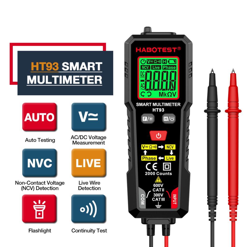 Ttiitt HABOTEST HT93 Máy kiểm tra điện áp vạn năng kỹ thuật số 2000 Đếm Volt Meter Ohmmeter Tự động 