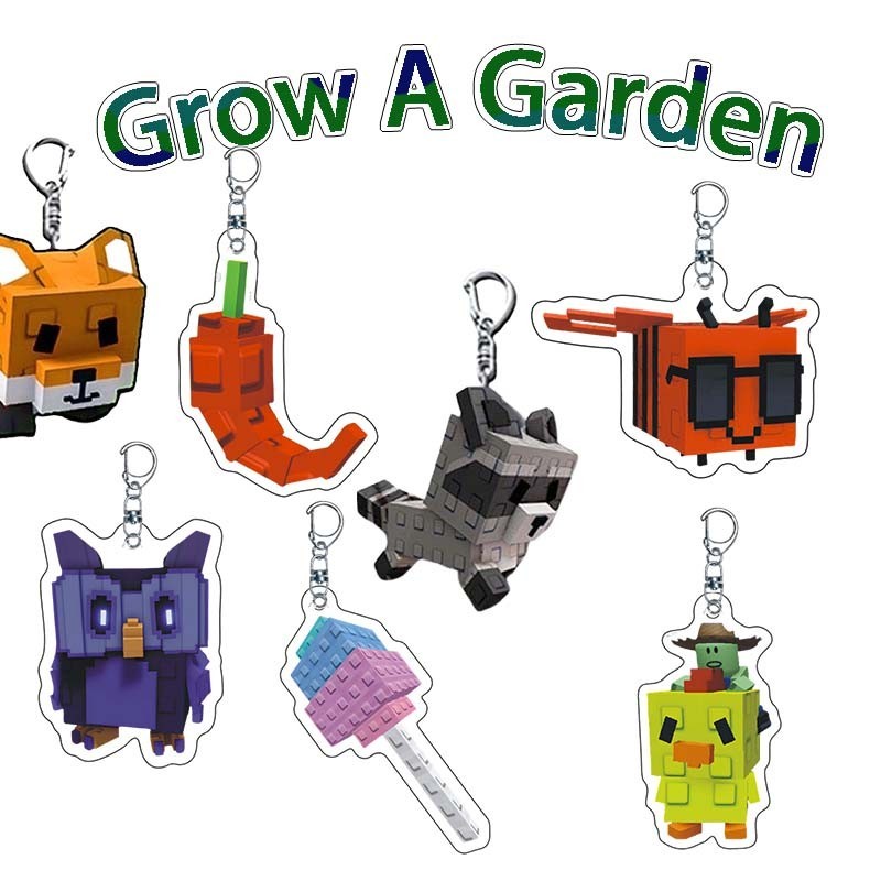 Roblox Game Grow A Garden Keychain Raccoon,Dragonfly,Queen Bee Bear Bee Pendant Keychain Kids Gift