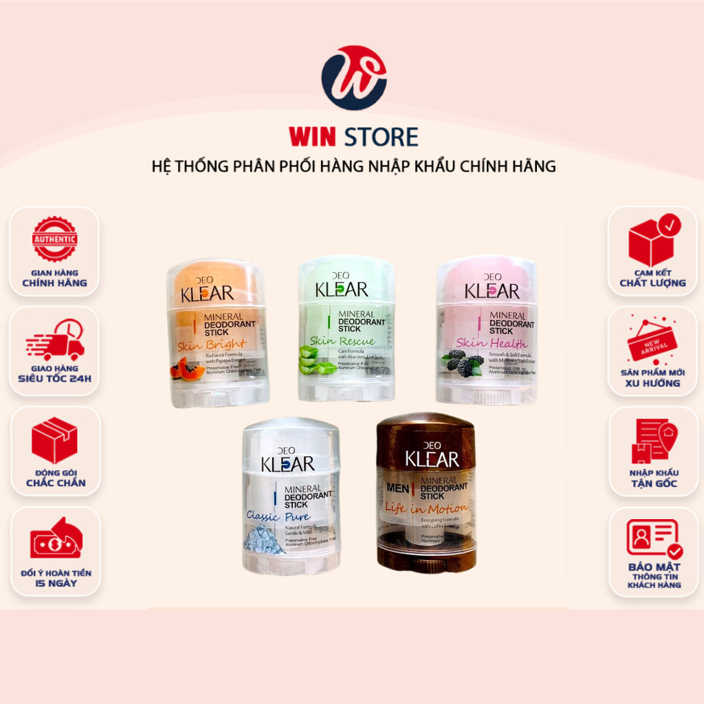 [CHÍNH HÃNG] Lăn Khử Mùi Đá Khoáng DEO KLEAR 70gr MINERAL DEODORANT STICK [5 Mùi Đặc Trưng]