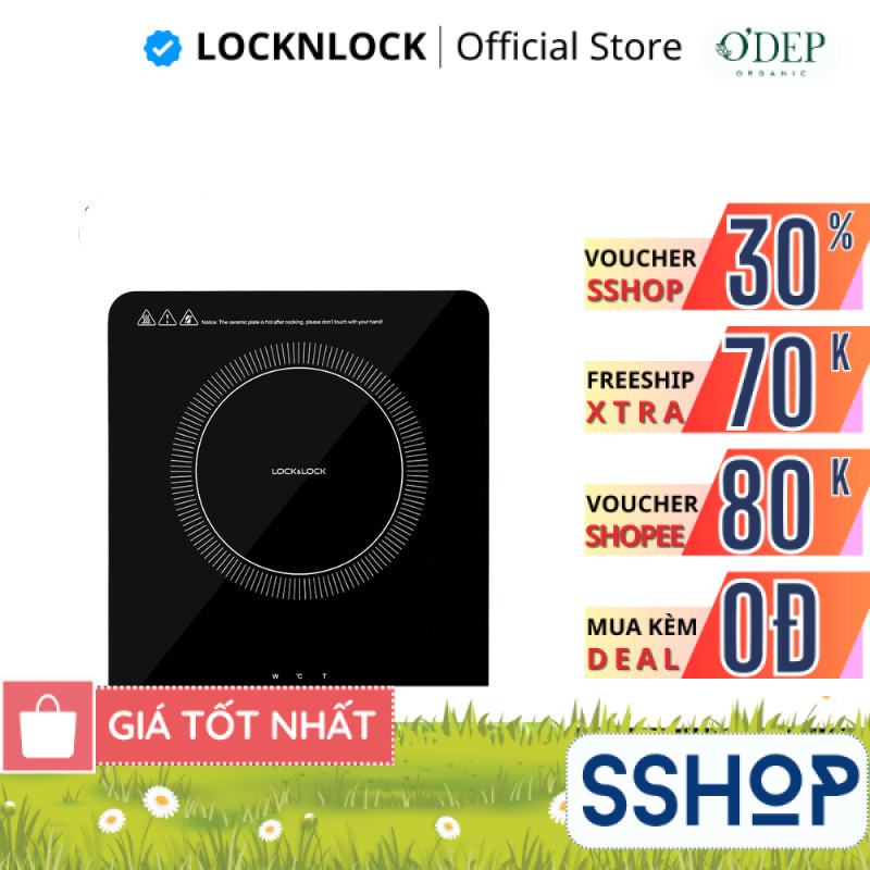Bếp điện từ đơn LocknLock cảm ứng, 8 mức nhiệt, công suất cao 2000W nấu nhanh tiết kiệm điện EJI411 