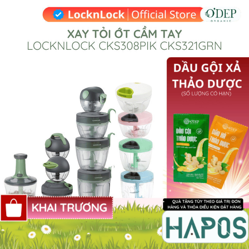 Máy xay tỏi ớt mini cầm tay LocknLock CKS308PIK CKS309GRN CKS321GRN lưỡi xay bén dễ vệ sinh - HAPOS 