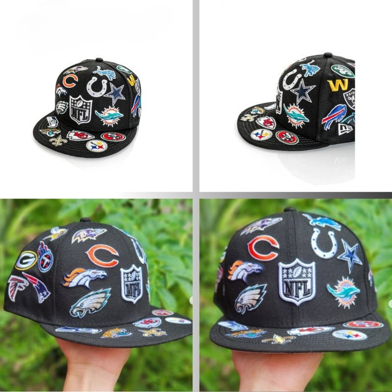 NFL Black Team Logo Mới / Era59FIFTY Slim Cap Tinh Tế Full Màn Hình Thêu Đóng Nắp Hip Hop Thời Trang