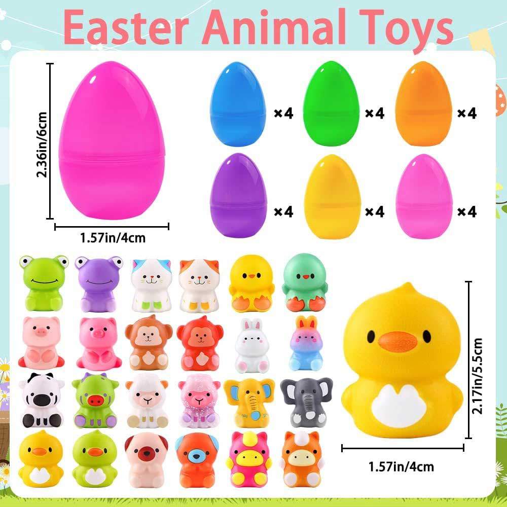 24Pcs Prefilled Easter Eggs, Easter Gifts Stuffed Filled Easter Eggs, Cute with Animal Toys Colorful