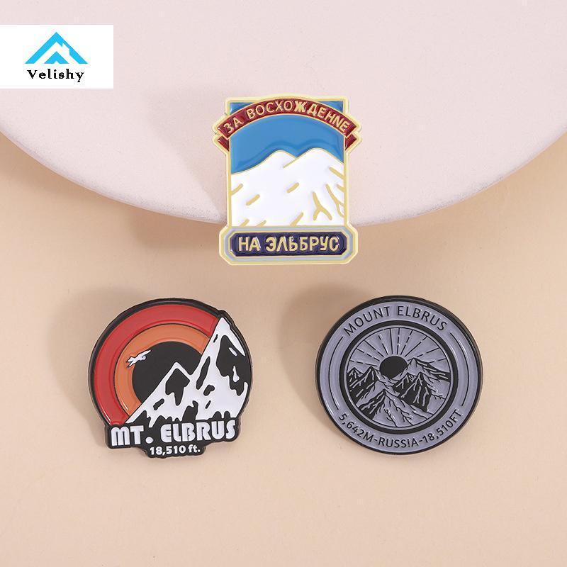 Velishy Nga Elbrus Gắn Men Chân Phong Cảnh Tự Nhiên Bình Minh Núi Tuyết Thổ Cẩm Ba Lô Ve Áo Huy Hiệu