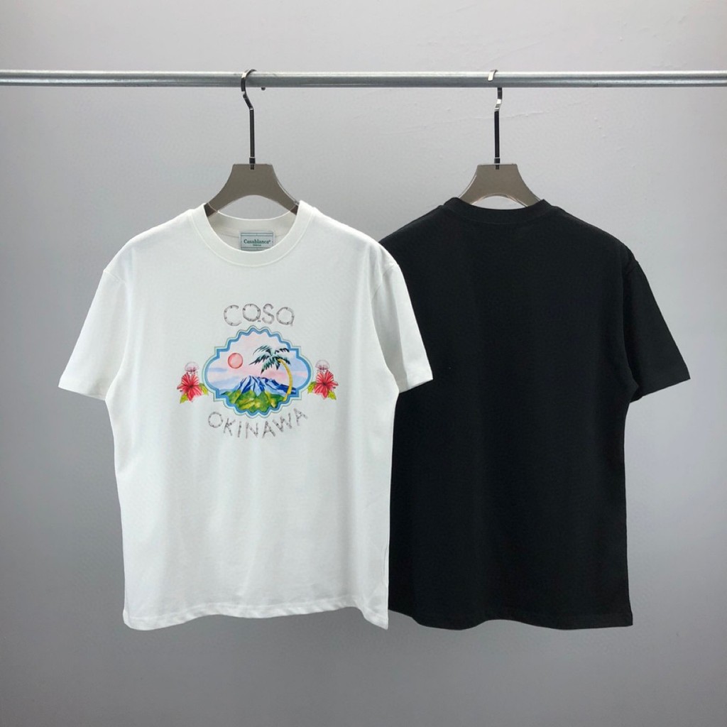 QUPD  CASABLANCA  Short Sleeve T Shirt Bamboo Print Pattern Unisex Top Inner Wear