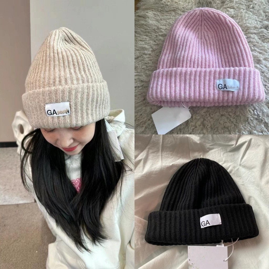 GANNI Real Wool New Classic Letter logo Classic Dome Wool Blend Knitted Hat for Women