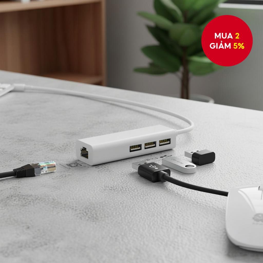 Đầu nối Hub Ethernet Type-C 100Mbps, USB 2.0 sang RJ45 cho Laptop, MX Master 3s, Skin Screw