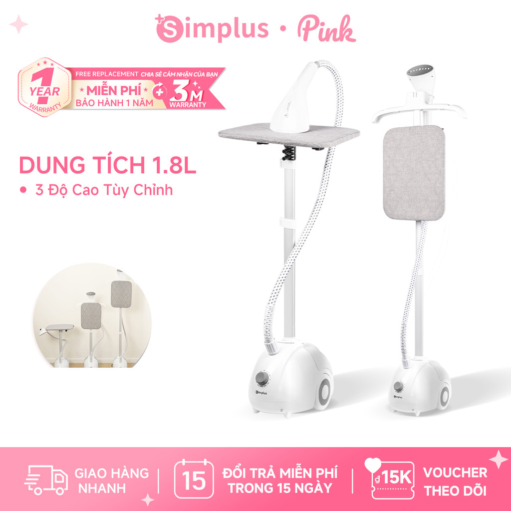 Simplus Pink Bàn là hơi nước đứng 2000W - Công suất lớn, Là nằm/ Là đứng 2 trong 1 GTJH014 - Bảo Hàn