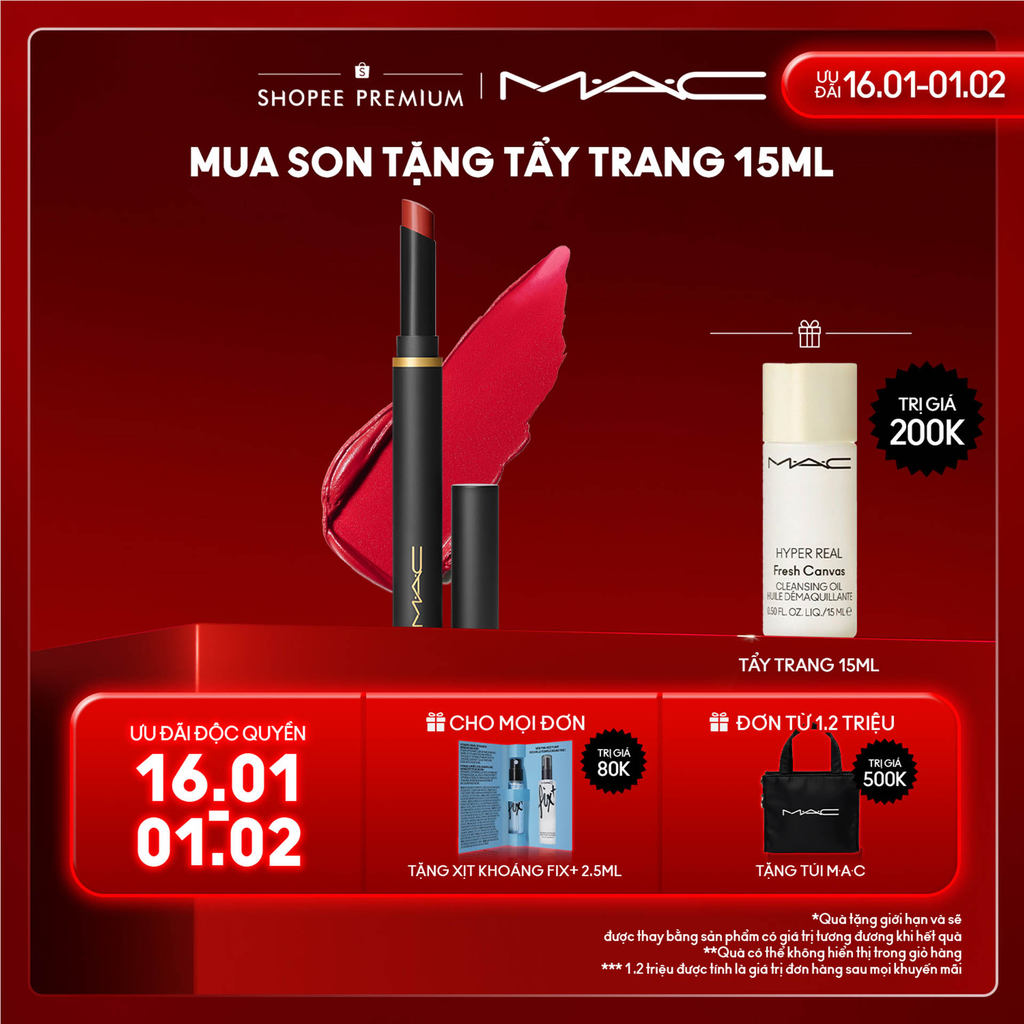Son thỏi dạng bút MAC Powder Kiss Velvet Blur Slim Stick nhẹ môi, dưỡng ẩm, giữ màu, khóa ẩm sắc nét 12H