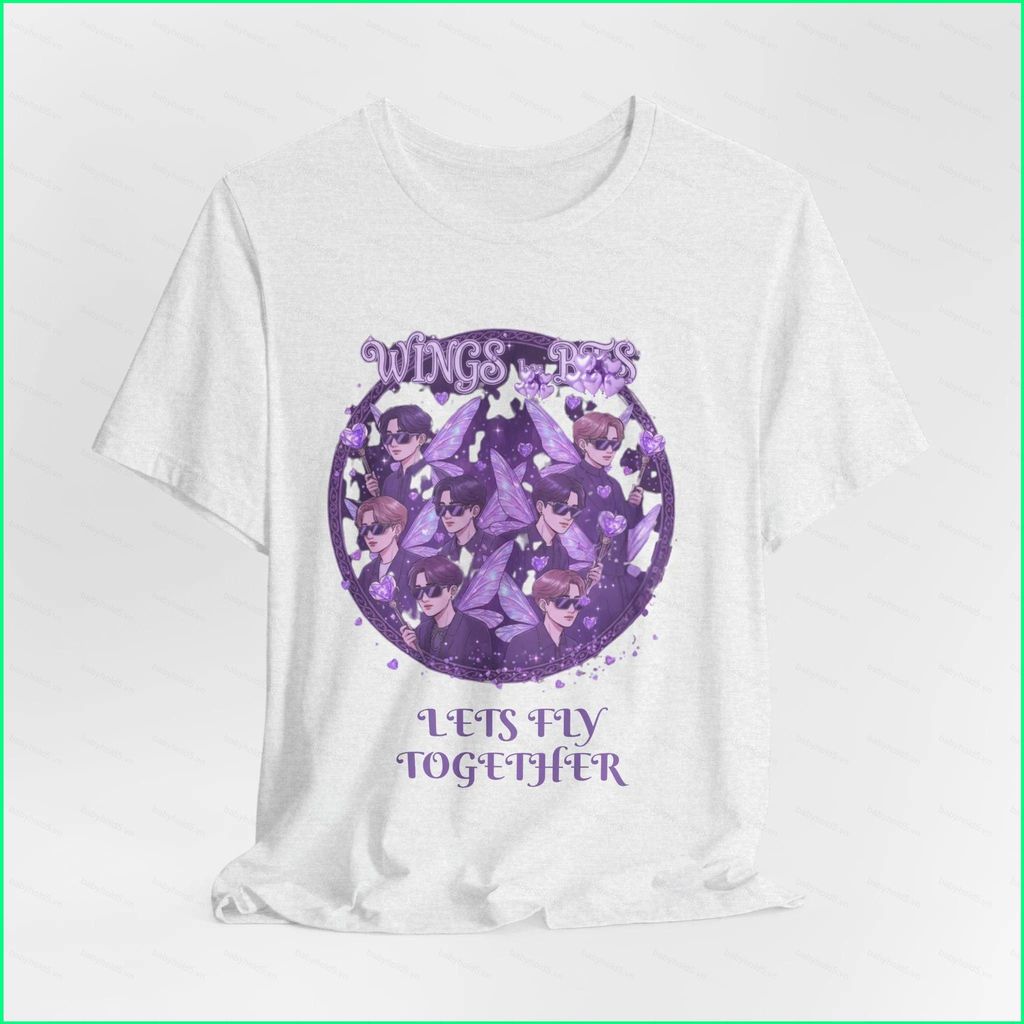 BH5 Áo thun cotton dày hình BTS BT21 World Tour với nhân vật Jin, Suga, J-Hope và RM