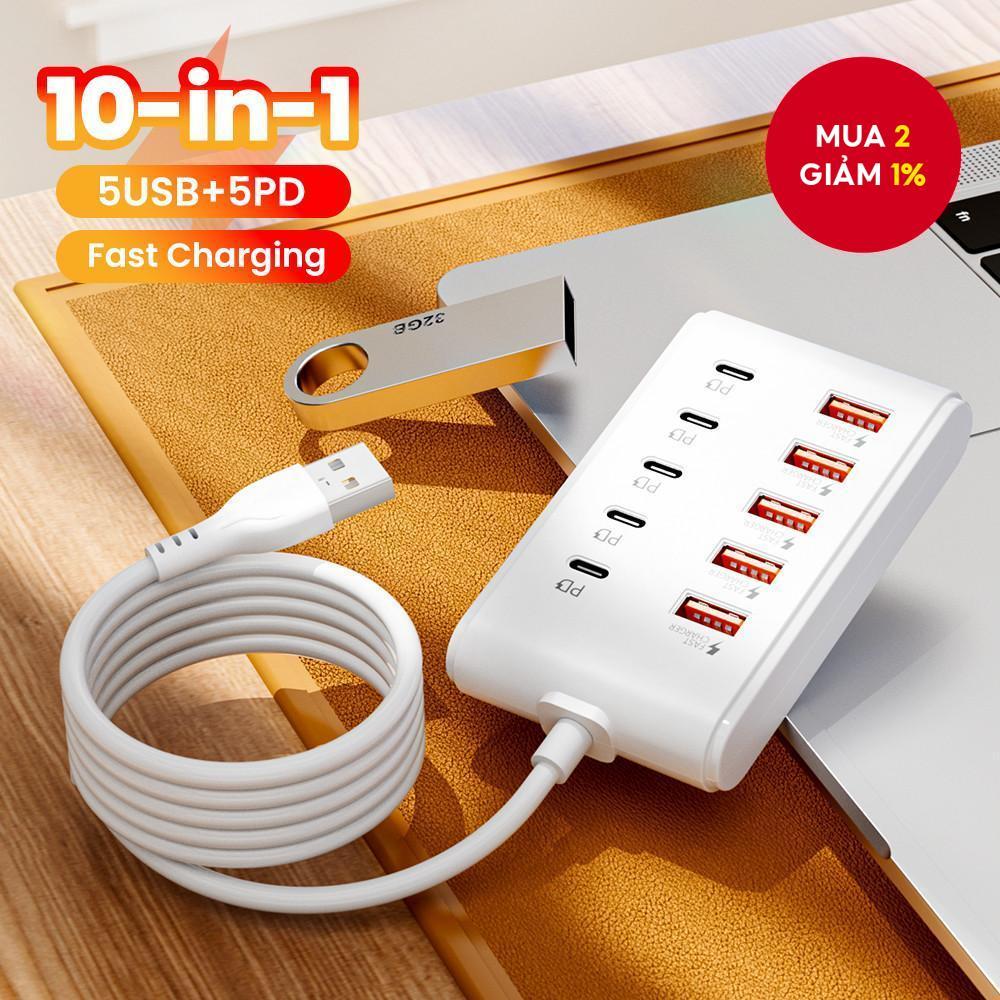 USB HUB Loại C Adapter OTG Đa Năng Tốc Độ Cao 10 Cổng Sạc Thông Minh Cắm Dải Nguồn Ổ Cắm Nối Dài Nhà