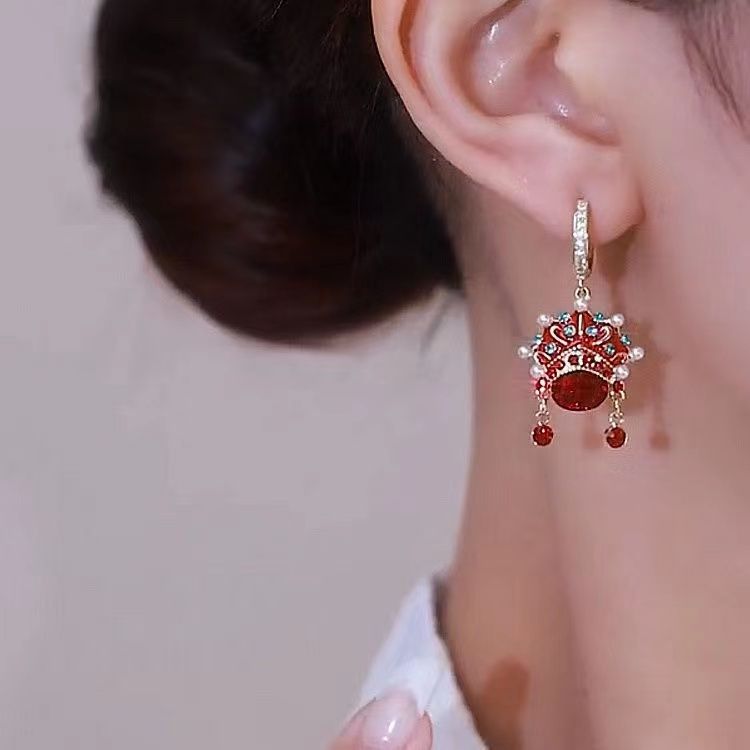 Tết Nguyên Đán Bông Tai Niche Đỏ Bắc Kinh Opera Facebook Thiết Kế Bông Tai Năm Mới Bông Tai Bông Tai