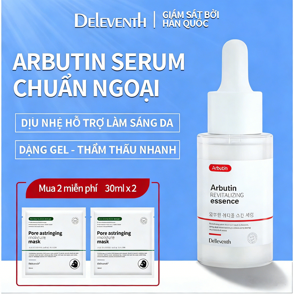 Serum DELEVENTH α-Arbutin Niacinamide, làm trắng, dưỡng ẩm và phục hồi da 37ml Tặng kèm 2 mặt nạ